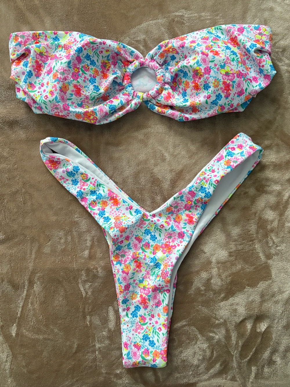 Floral Ring-Front Bandeau Bikini Set